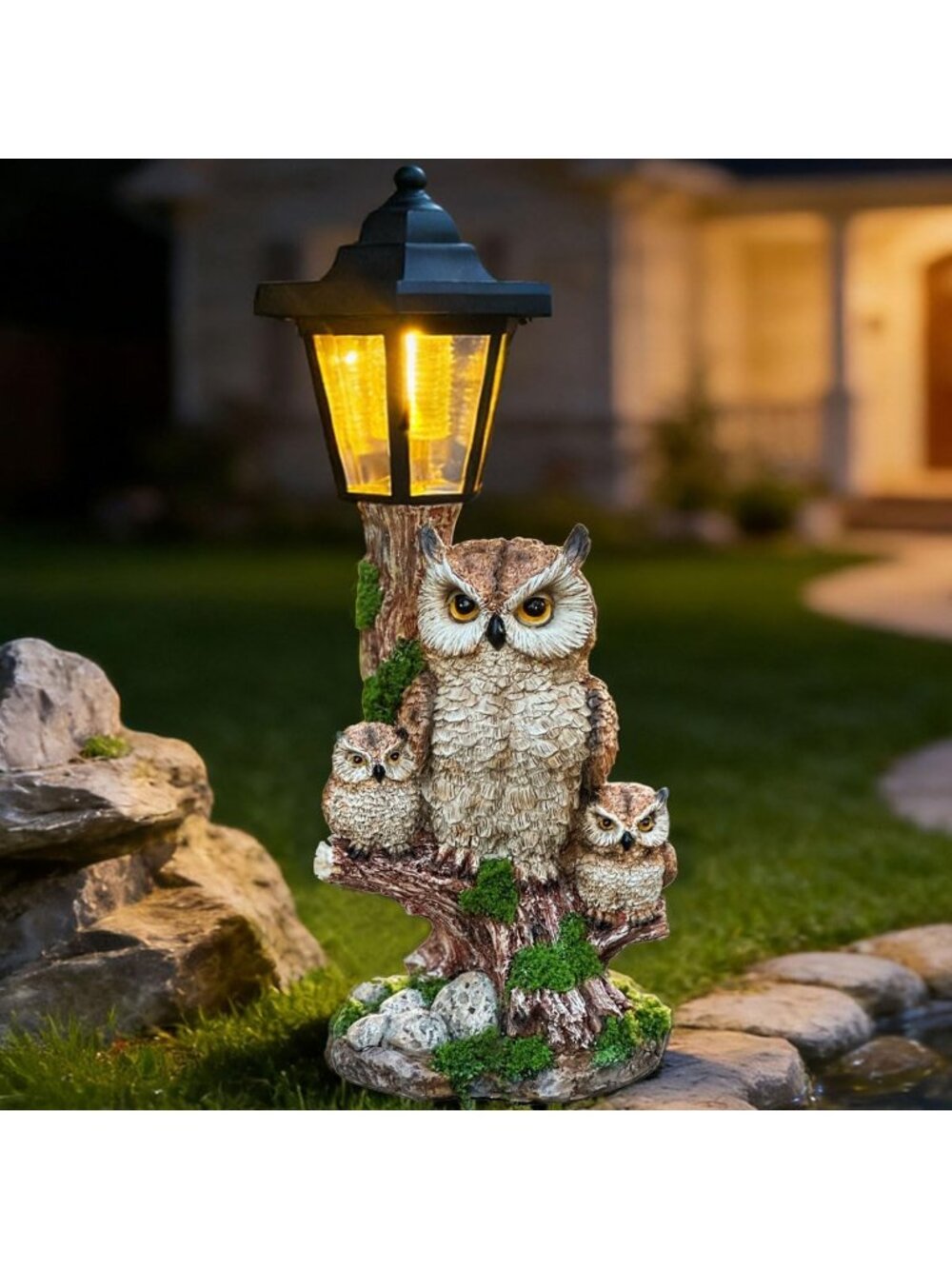 Outdoor Waterproof Solar Owl Statue - Garden Decor, Realistic Fake Owl Family